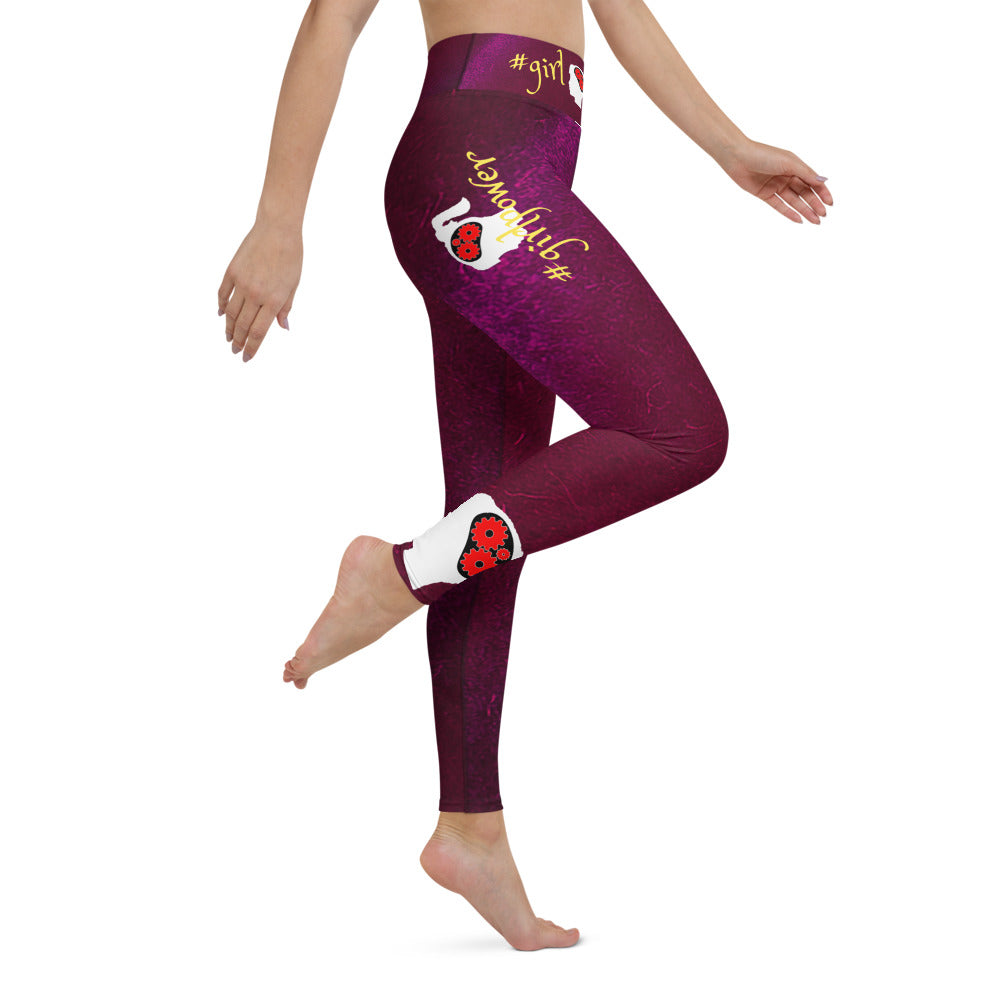 Wine or Plum Unique Arty Leggings- #girlpower. Yoga Pants, Gym Wear for Fit Girls- Beige, Black. WickedYo.